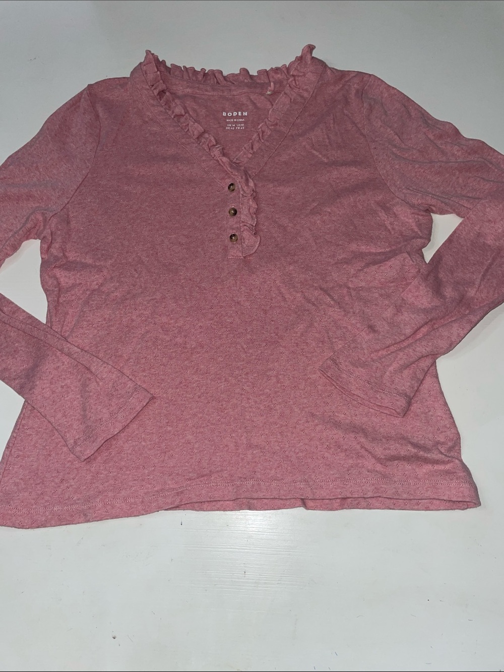 Boden v neck long sleeve ruffle shirt size 10